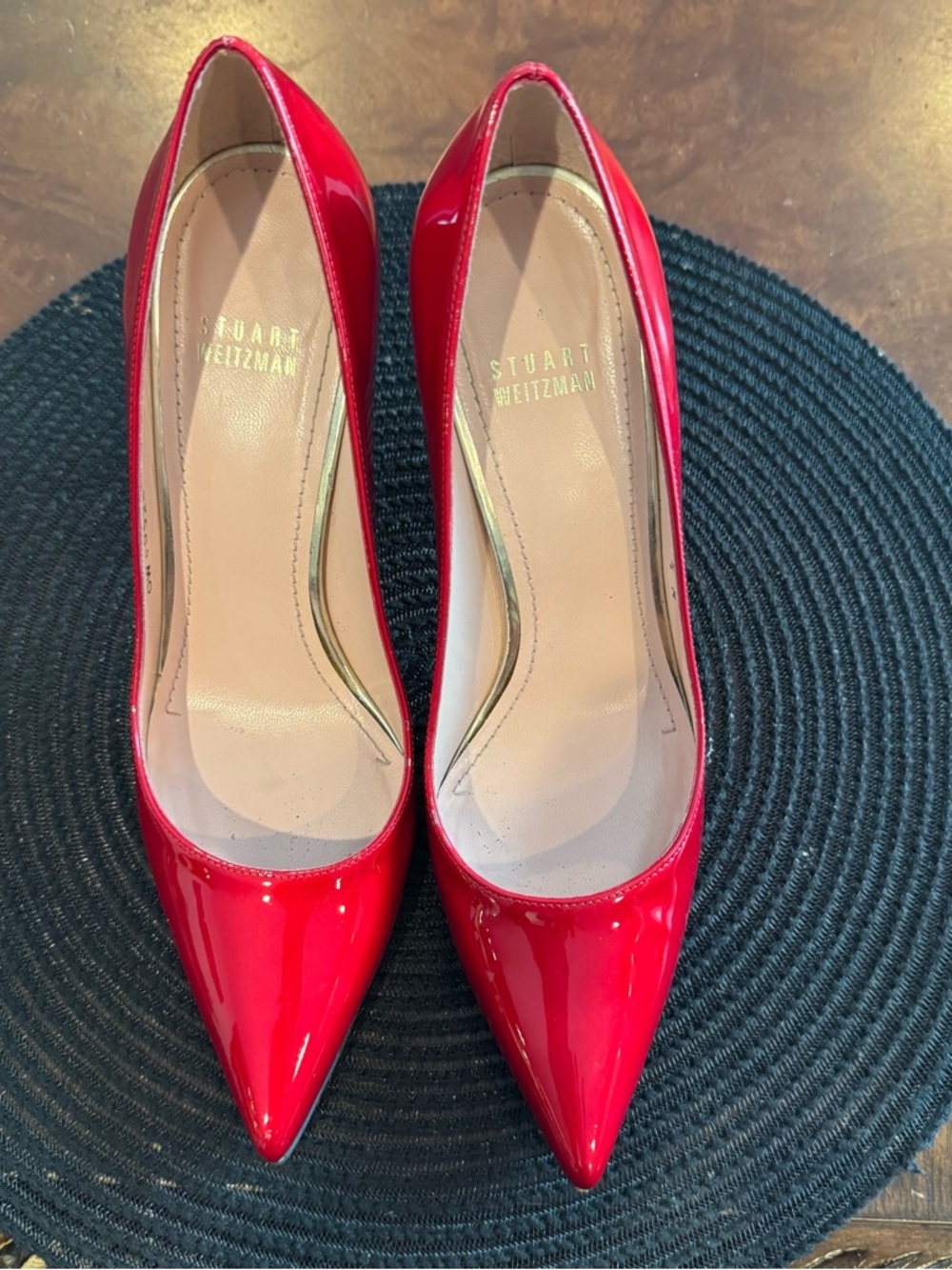 Stuart Weitzman Red Patent Leather Pointed-Toe Pumps